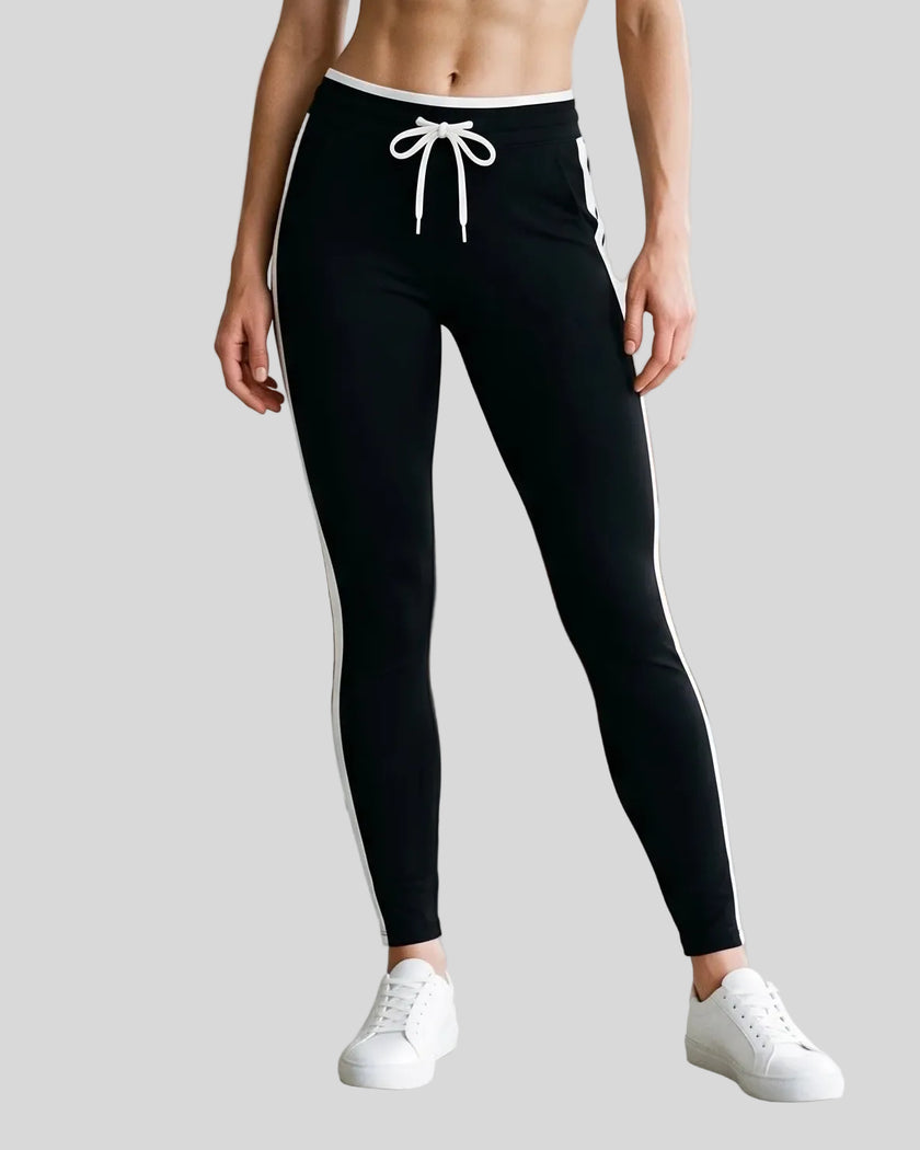 Model wearing the TrackLine Contour Yoga Leggings in Black, front view