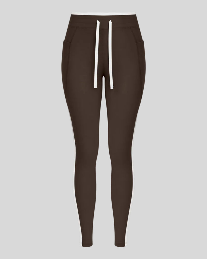 Front view of the TrackLine Contour Yoga Leggings in Coffee