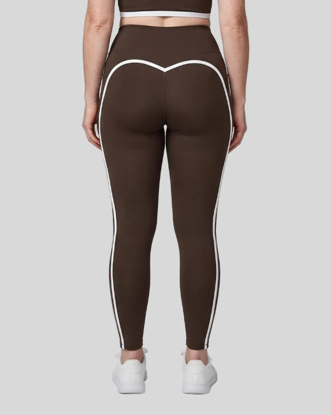 Model wearing the TrackLine Contour Yoga Leggings in Coffee, back view
