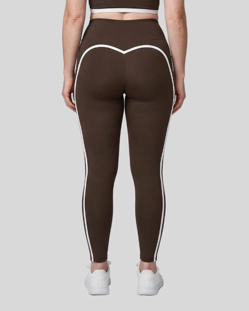 Model wearing the TrackLine Contour Yoga Leggings in Coffee, back view