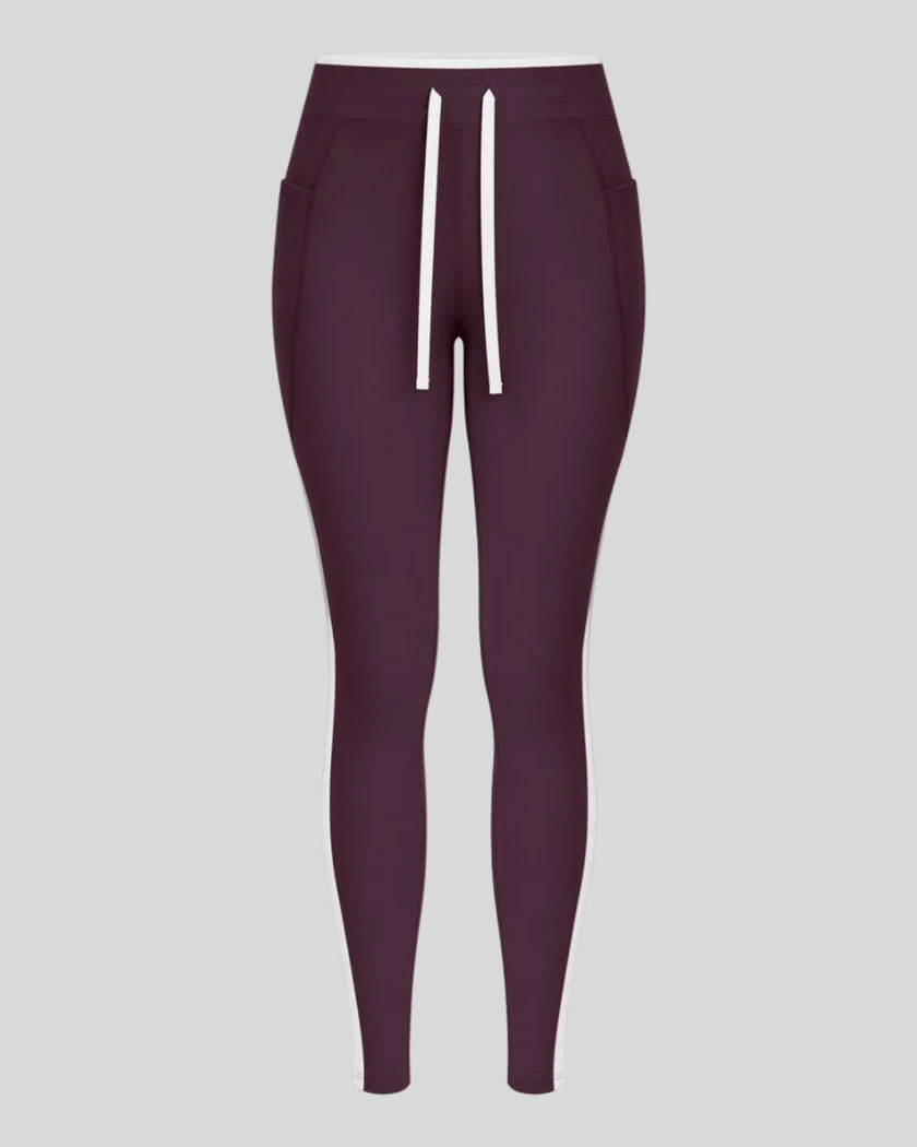 Front view of the TrackLine Contour Yoga Leggings in Deep Purple