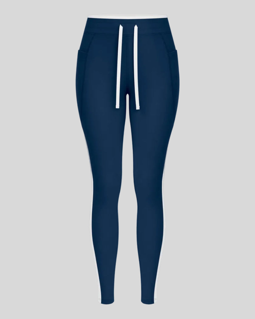 Front view of the TrackLine Contour Yoga Leggings in Navy Blue