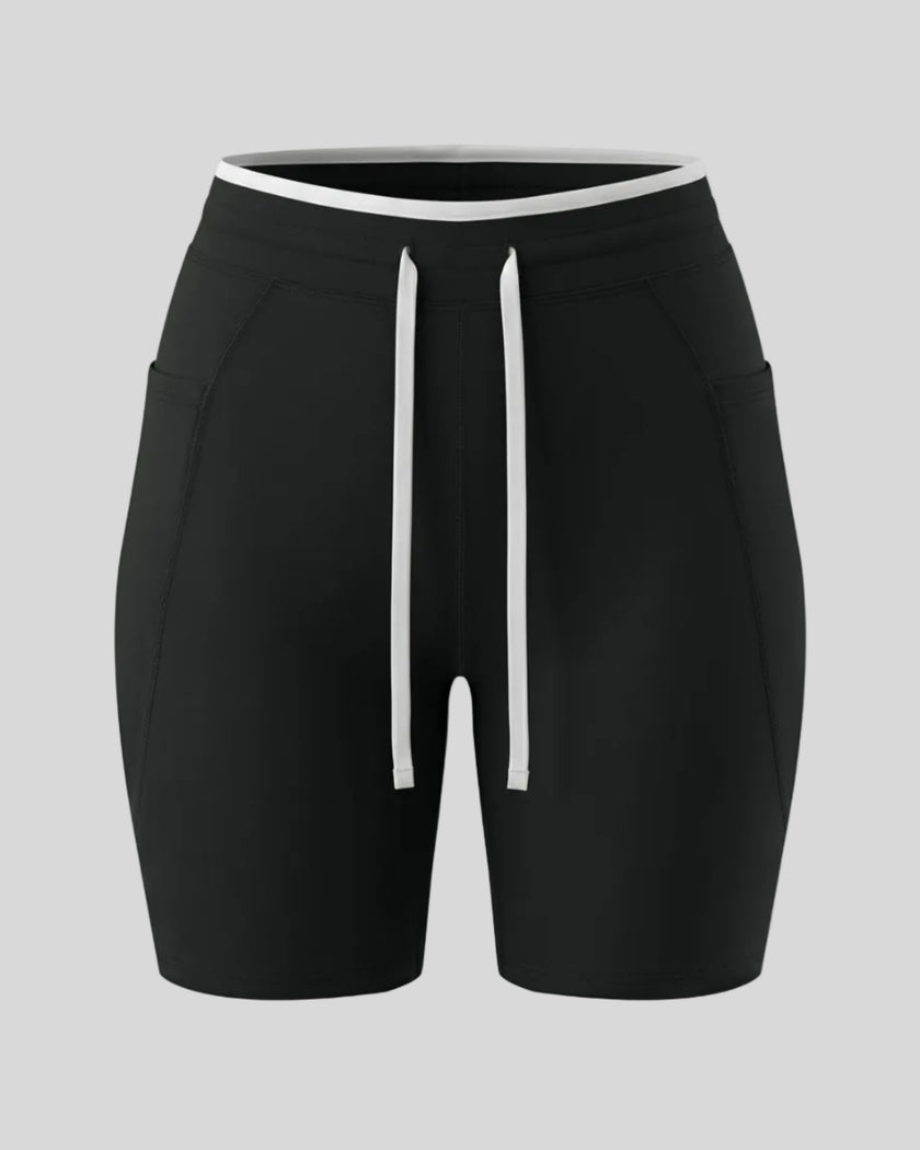 Front view of the TrackLine Contour Yoga Shorts in Black