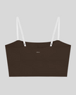 Back view of the TrackLine Contour Yoga Sports Bra in Coffee