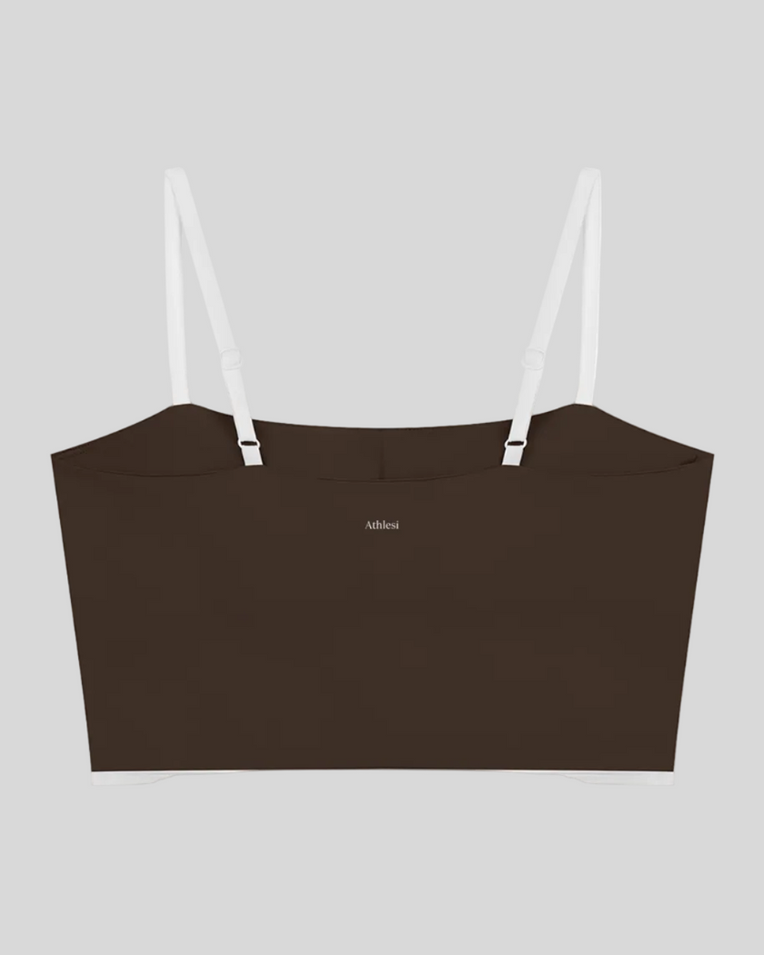 Back view of the TrackLine Contour Yoga Sports Bra in Coffee