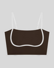 Front view of the TrackLine Contour Yoga Sports Bra in Coffee