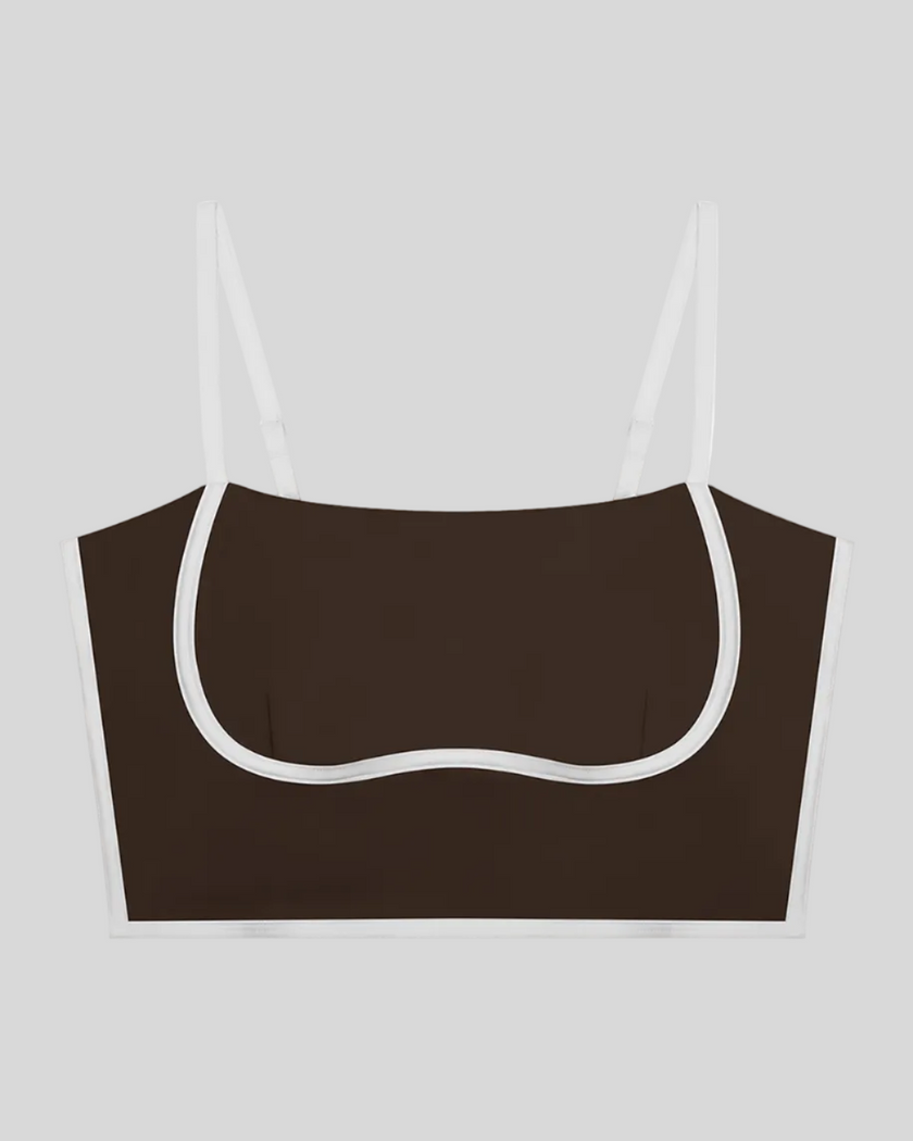 Front view of the TrackLine Contour Yoga Sports Bra in Coffee
