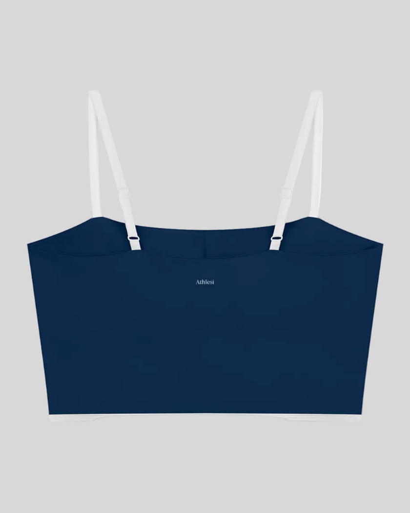 Back view of the TrackLine Contour Yoga Sports Bra in Navy Blue