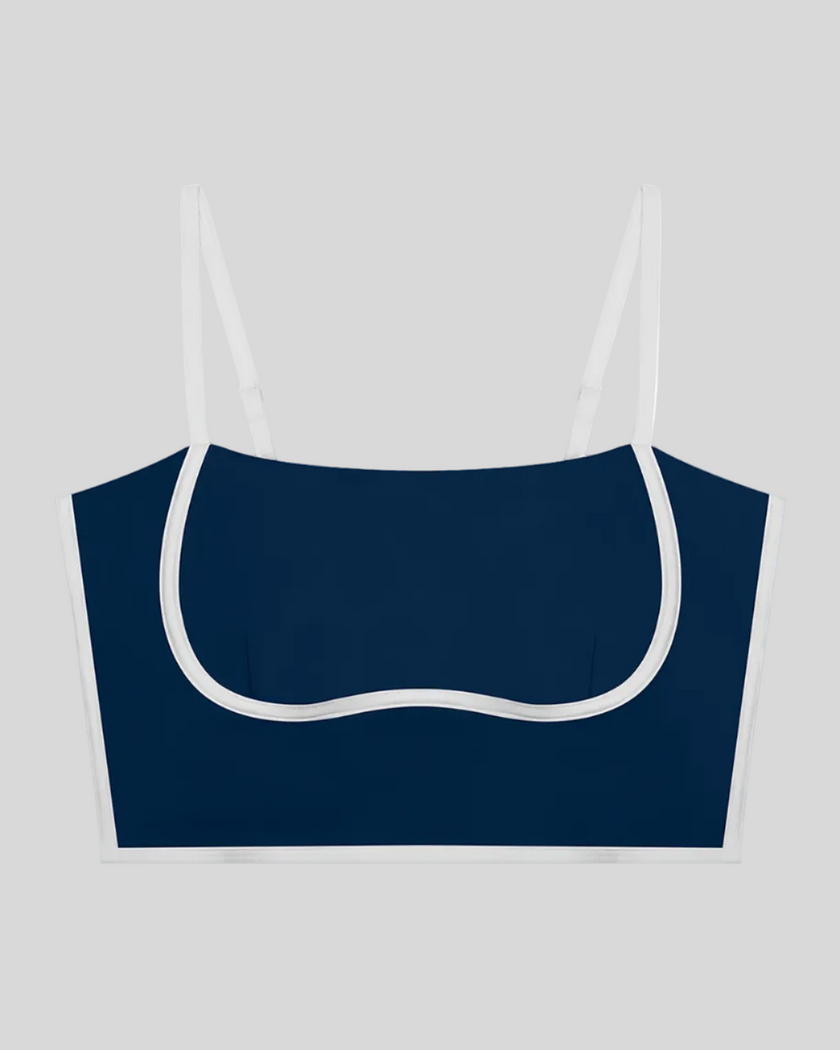 Front view of the TrackLine Contour Yoga Sports Bra in Navy Blue