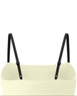 Closeup of the back panel and adjustable straps on the TrackLine Contour Yoga Sports Bra in White.