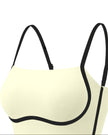 Angled front closeup highlighting the contour design of the TrackLine Contour Yoga Sports Bra in White.