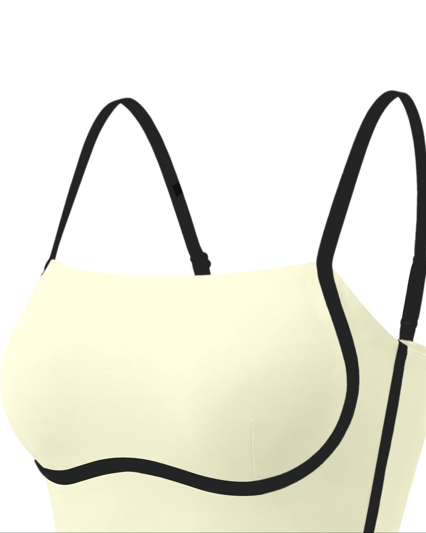 Angled front closeup highlighting the contour design of the TrackLine Contour Yoga Sports Bra in White.