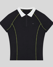 TrackLine Court Polo in Black featuring a quarter-zip collar, slim fit silhouette, and contrast piping details.
