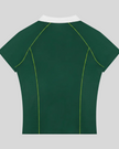 Back view of the TrackLine Court Polo in Blackish Green with raglan sleeves and breathable athletic construction.