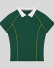 TrackLine Court Polo in Blackish Green featuring a quarter-zip collar, slim fit silhouette, and contrast piping details.