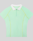 TrackLine Court Polo in Mint Green featuring a quarter-zip collar, slim fit silhouette, and contrast piping details.