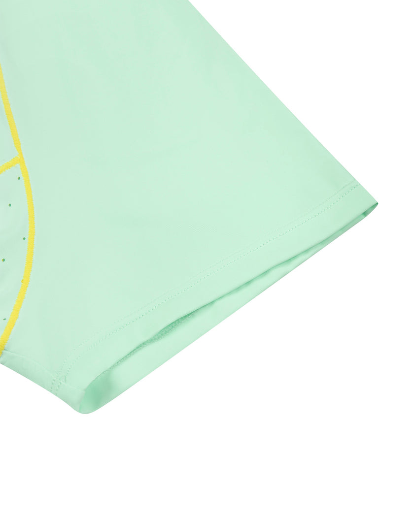 Short raglan sleeve detail on the TrackLine Court Polo in Mint Green.