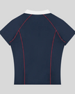 Back view of the TrackLine Court Polo in Navy Blue with raglan sleeves and breathable athletic construction.