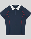 TrackLine Court Polo in Navy Blue featuring a quarter-zip collar, slim fit silhouette, and contrast piping details.