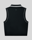 TrackLine Court Polo Tank Top in Black with White back view showcasing the clean ribbed silhouette