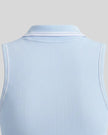 Back collar close-up of the TrackLine Court Polo Tank Top in Blue with White highlighting the contrast stripe detail