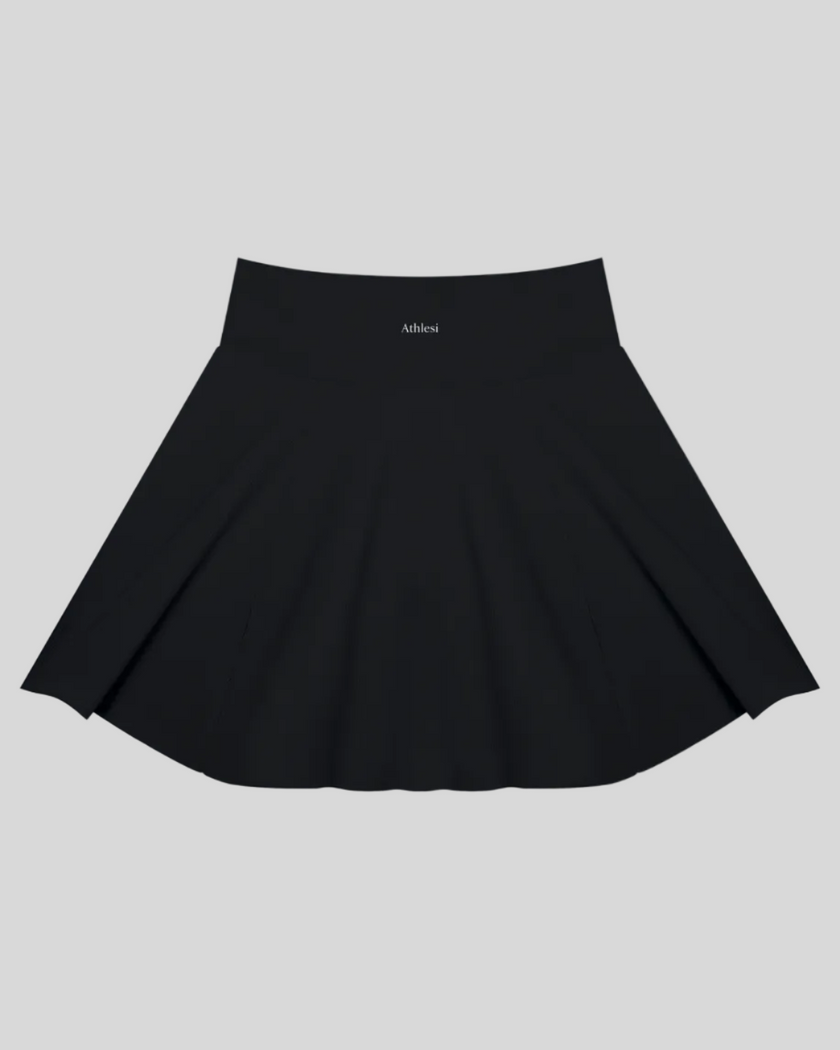 TrackLine Court Skirt in Black back view showcasing the clean A-line silhouette.