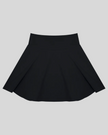 TrackLine Court Skirt in Black front view featuring a flattering high-rise waistband and A-line silhouette.