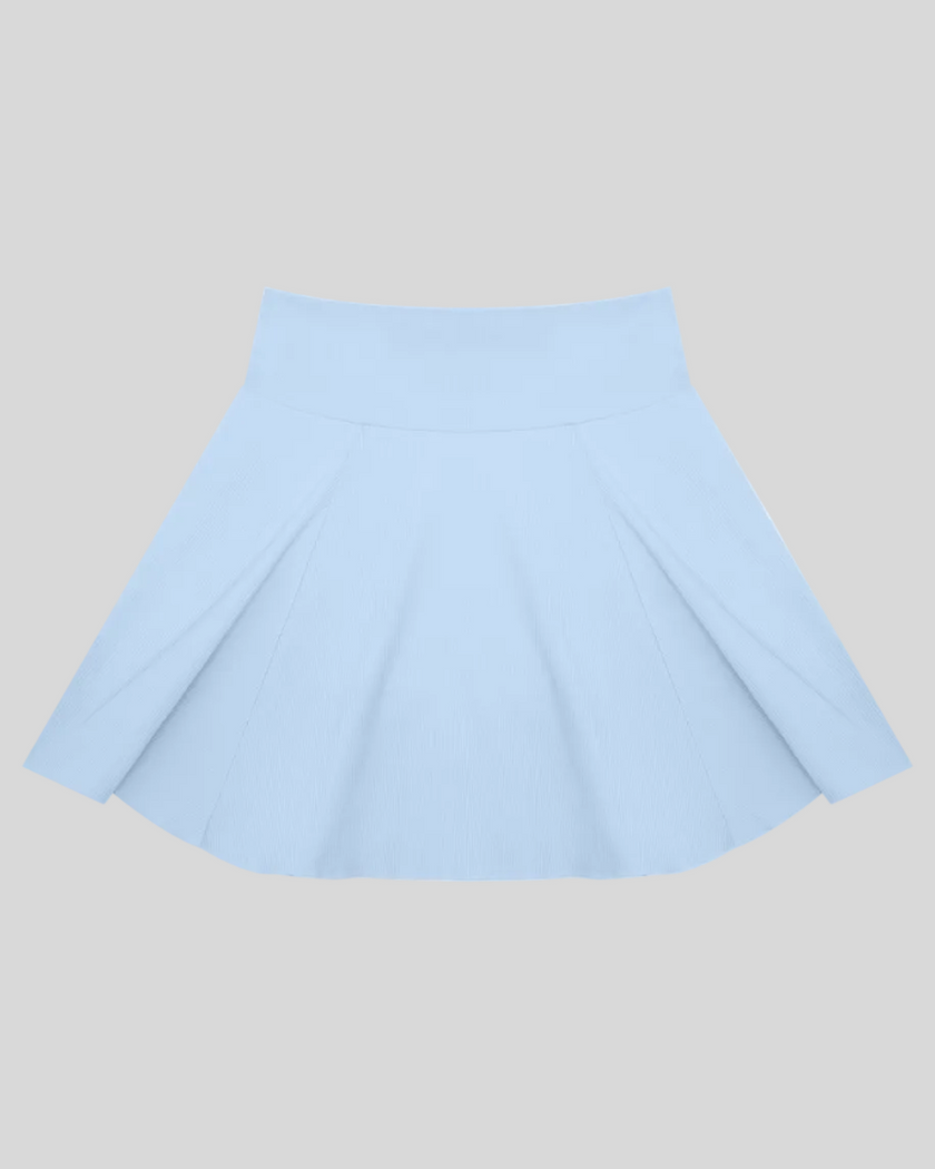 TrackLine Court Skirt in Blue front view featuring a flattering high-rise waistband and A-line silhouette.