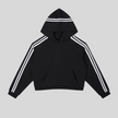 Athlesi TrackLine Cropped Hoodie in black with contrast stripe detailing shown in flatlay front view
