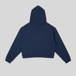 Back view flatlay of the Athlesi TrackLine Cropped Hoodie in blue