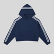 Athlesi TrackLine Cropped Hoodie in blue with contrast stripe detailing shown in flatlay front view