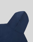 Back hood detail closeup of the Athlesi TrackLine Cropped Hoodie in blue