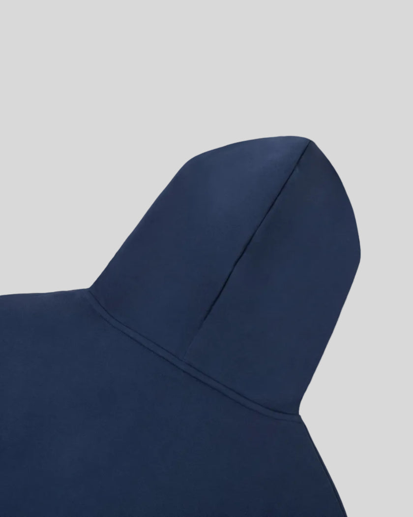Back hood detail closeup of the Athlesi TrackLine Cropped Hoodie in blue