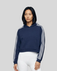 Upper body front view of a woman wearing the Athlesi TrackLine Cropped Hoodie in blue