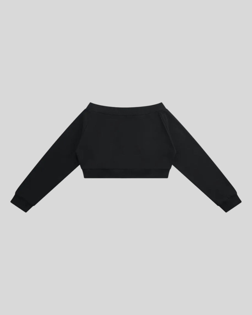 TrackLine Edge Jacket in Black with off-shoulder neckline back view