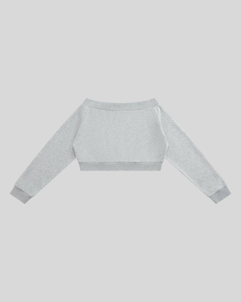 TrackLine Edge Jacket in Flower Gray with off-shoulder neckline back view