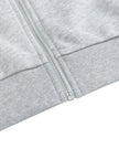 Closeup of full zipper and ribbed cropped hem on TrackLine Edge Jacket in Flower Gray