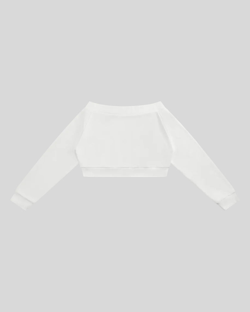 TrackLine Edge Jacket in White with off-shoulder neckline back view
