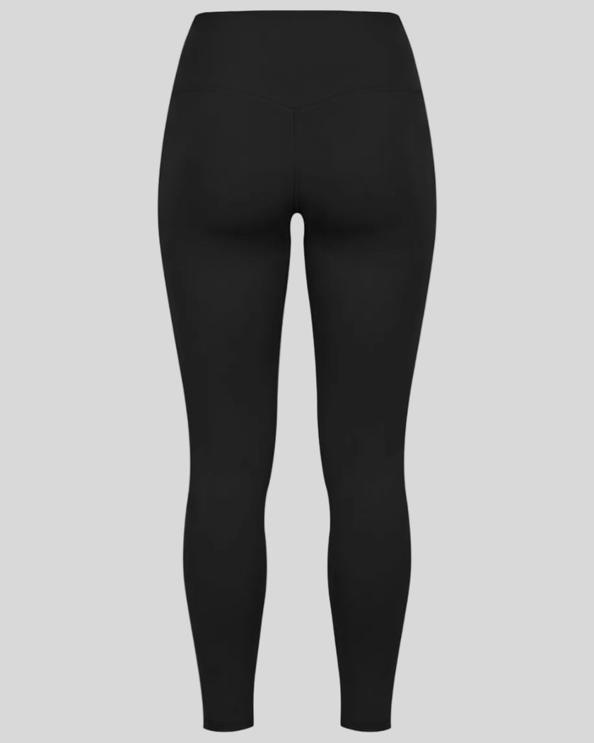 Athlesi TrackLine Edge Leggings in black with high-rise waistband and V-shaped back seam, back view