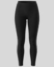 Athlesi TrackLine Edge Leggings in black with white contrast side stripes, front view