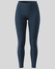 Athlesi TrackLine Edge Leggings in navy blue with white contrast side stripes, front view