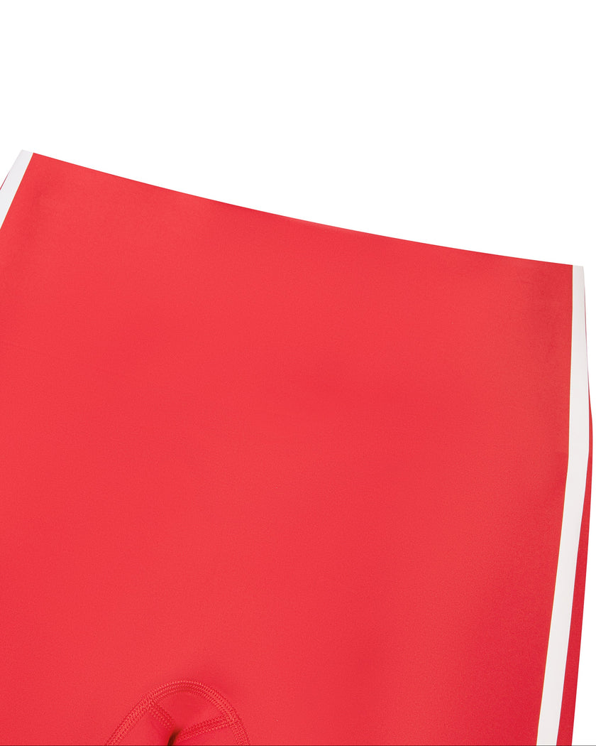 Close-up of the high-rise front waistband on the Athlesi TrackLine Edge Leggings in red