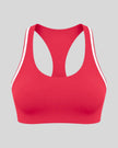 Athlesi TrackLine Edge Sports Bra in red with white contrast trim, front view