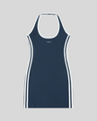 Athlesi TrackLine Halter Dress in blue shown in flatlay front view