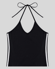 Athlesi TrackLine Halter Tank in black and white shown in flatlay front view