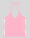 Athlesi TrackLine Halter Tank in pink and white shown in flatlay front view
