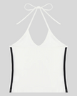 Back view of the Athlesi TrackLine Halter Tank in white and black shown in flatlay product view
