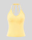 Athlesi TrackLine Halter Tank in yellow and white shown in 3D front view