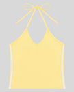 Athlesi TrackLine Halter Tank in yellow and white shown in flatlay front view
