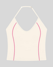 TrackLine Halter Yoga Top in apricot with contrast stitching front view